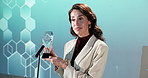 Woman, presentation and speech with award on podium for nomination or announcement in ceremony. Happy, female person or pitch with reward or trophy for business success, achievement or milestone
