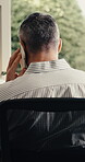 Back, finance and phone call with business man in office for advice, consulting or feedback. Conversation, explain and investment with financial advisor at work for communication or risk management