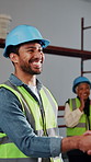 Man, construction and handshake at worksite with applause, achievement and project manager promotion. Engineer, clapping and shaking hands and site for recognition, agreement or employee of the month