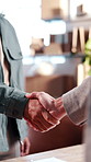 Ecommerce, people and meeting at small business with handshake, welcome and b2b deal for shipping. Logistics, team or shaking hands in office for introduction, partnership and onboarding for delivery