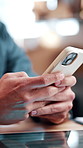 Hands, phone and person in small business for distribution, ecommerce or supply chain service. Entrepreneur, supplier or typing in workshop for export, startup growth or stock inventory for logistics