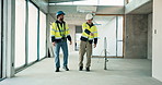 Manager, discussion and construction worker on site with planning for maintenance or building. Team, men and civil employee with foreman for conversation on renovation, repairs or remodeling.