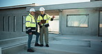 Engineer, people and talk on rooftop with clipboard, inspection and circuit planning for construction. Team, discussion and site with checklist, electrical safety and project for building development