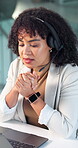 Call center, laptop and woman with mic, chat and communication with contact or virtual consultation. Telemarketing, agent and person with headset, lead generation and typing inquiry with technology
