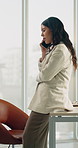 Woman, chatting and office with phone call for business conversation, response or feedback. Female person, agent or dialing with smartphone for virtual discussion, communication or network connection