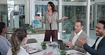 Excited, business people and meeting with applause for presentation, congratulations or good news. Celebration, team and smile in office with workshop for winning, support and speaker announcement