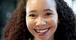 Laughing, face and businesswoman with pride in office, publicist or ambition for career development. Media manager, portrait and happy person with job opportunity, confident and public relations