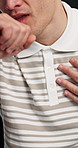 Man, hands and cough with chest pain for viral infection, discomfort or chronic condition in office. Sick, male person or illness with asthma attack, sinus or cardiac arrest for pressure in workplace