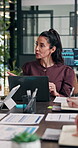 Meeting, talking and business woman with laptop for creative project, brand campaign and planning. Team, manager and people with documents, research and infographic for digital marketing in office