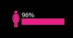 Demographic, loading and digital statistics in studio with percentage download for networking. Dashboard, progress tracking and woman icon for abstract population indicator by black background.
