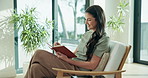 Woman, writing and smile with notebook in home, creative and planning for goals with info and ideas. Journaling, notes and happy person with journal, reminder and schedule agenda with diary in house