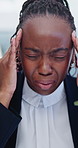 Multitask, fatigue and black woman in office with headache for deadlines, burnout or stress. Overstimulated, scream and corporate employee with migraine for workload, tasks or projects at agency.