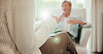 Communication, consulting and woman in conversation with therapist for advice, healing or healthcare. Mental health, psychology and therapy with people in clinic for ptsd or trauma counselling