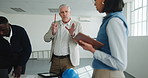 Architect, team or talk in office with mentor for project training, construction review or delegation. Instruction, manager or people in meeting, building design and coaching intern with notes