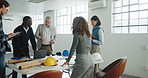 Architect, team and planning in office with laptop, construction project or evaluation. People, architecture and development meeting with tech, design revision or pointing for maintenance feedback