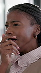 Business, tired and black woman in office with yawn, drowsy and low energy with workplace fatigue. Exhaustion, sleepy and employee with work burnout, brain fog and bored expression in agency.