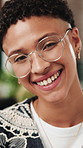 Face, fashion or happy woman with glasses for creative career or job opportunity in office. Portrait, female person or proud clothing designer with smile, eyewear or positive attitude for development