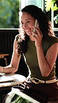 Remote work, phone call and woman with laptop in cafe, laugh and discussion with contact and online. Freelance, publicist and happy person with mobile, networking and project update with tech in shop