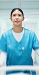 Woman, nurse and rush in hospital with stretcher, admission and icu emergency for urgent surgery. Pov, person and hurry in hallway with gurney, critical care and operation room for healthcare service
