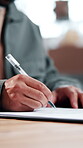 Logistics, entrepreneur and hands with document, signing and confirmation for supply chain delivery. Shipping, small business and person with paperwork, inventory and approval for distribution