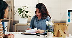 Doctor, woman and writing prescription for patient healthcare, help and sick letter in clinic. Paper, medical consultation and worker with note for referral, dose instruction and conversation