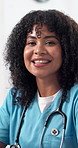 Face, woman and nurse with smile for healthcare, pride or laugh in clinic for wellness service. Portrait, happy person and medical worker with career values, integrity and work ethic in hospital