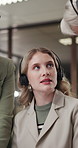 Feedback, call center and business women in office with crm, help desk or voip system for advice. Headset, review and technical support consultant for customer service or online consultation.