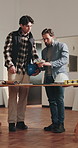 Team, engineer and swatch with people in building for interior design, planning or renovation. Inspection, architect supervisor and real estate with employees for remodeling project and color palette