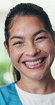 Face, smile and medical nurse at clinic for healthcare service, internship and wellness with pride. Portrait, happy and person with uniform in hospital for medicine, support and laugh for kindness