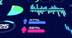 Analytics, graphs and screen with numbers for statistics, insight and info for digital marketing. Ui, infographic and animation for user engagement, seo report and performance for website traffic