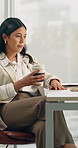 Business, coffee and woman with laptop in office for communication, email or online response. Female person, employee or typing with drink or beverage on computer for feedback or reply in workplace