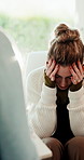 Psychologist, therapy and woman with stress, mental health discussion or trauma support in office. Counseling session, patient and advice for person with depression, frustrated and talking for help
