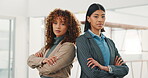 Business, face and team with arms crossed for construction, building renovation or site visit. Women, client representative and confident for commercial remodeling, property development and about us