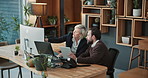 Lawyer, discussion and business people in office on tablet for legal strategy, case study and research. Law firm, team and woman with attorney on computer for online report, meeting and consulting
