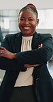 Arms crossed, face and funny with business woman in office for corporate accounting or finance. About us, confident and laughing with happy accountant in financial workplace for wealth management