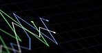 Graph, screen and dark background with lines for statistics, insight and info for finance report. Display, infographics and ui for profit increase, decrease and financial growth for trading analytics