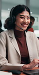Agent, face and woman in call center with laptop, smile and online assistance for customer care. Computer, telecom and portrait of happy person with headset, help or coworking with support consultant