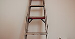 Building, construction and ladder on empty site for renovation project, repairs or work in progress. Space, remodeling and access equipment for development process, elevation or maintenance finishing