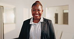 Face, realtor and happy woman with pride in home for building renovation or maintenance. Portrait, female person or real estate agent with smile for open house service, interior design or improvement