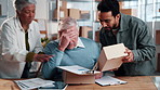 Mature, man and logistics with team in busy warehouse for demanding colleagues or multitasking. Businessman, overwhelmed or boxes with employees in timelapse for small business crisis, app or chaos