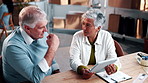 Logistics, discussion or team in office with tablet, order track or guide on stock control. Distribution, people or mature supplier with partnership, delivery status or feedback on shipping inventory