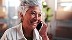 Logistics, phone call and woman with smile in factory, communication or delivery update for contact. Happy, entrepreneur and mature person with mobile, discussion and shipping stock in small business