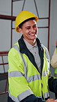 Man, engineer and shaking hands at site with applause, welcome and onboarding for construction. Smile, people and handshake with contractor, partnership and recruitment for architecture completion