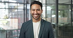 Pride, face and man in office with laugh, brand advisor and about us as campaign planner. Happy, space and marketing consultant with humor, PR specialist and confidence in business advertisement.
