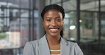 Pride, face or black woman in office with smile, brand advisor or about us as campaign planner. Happy, space or marketing consultant with laugh, PR specialist or confidence in business advertisement.