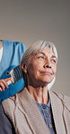 Woman, nurse or brushing hair with elderly patient for assisted living, healthcare or grooming in home. Female people, caregiver or helping with hairstyle for morning routine or senior care in house
