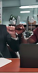 Men, tablet and fist bump with team for support, startup and motivation for project with coworking. People, success and excited with tech, discussion or celebration for goals at creative agency