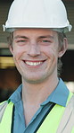 Construction, face or supervisor on site with laugh, contractor or pride in building renovation. Happy, man and engineer lead outdoor with confidence, developer or about us in remodeling career.