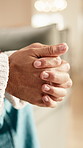 Thinking, hands and man in home with anxiety for decision, nervous and concern for unemployment. Worry, mental health and person with uncertainty, wondering and reflection for mistake or job loss