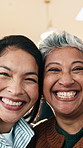 Face, mom and home with adult daughter for bonding weekend, visit or social gathering together. Portrait, mother and happy woman with smile, parenthood or growth for holiday or development in house